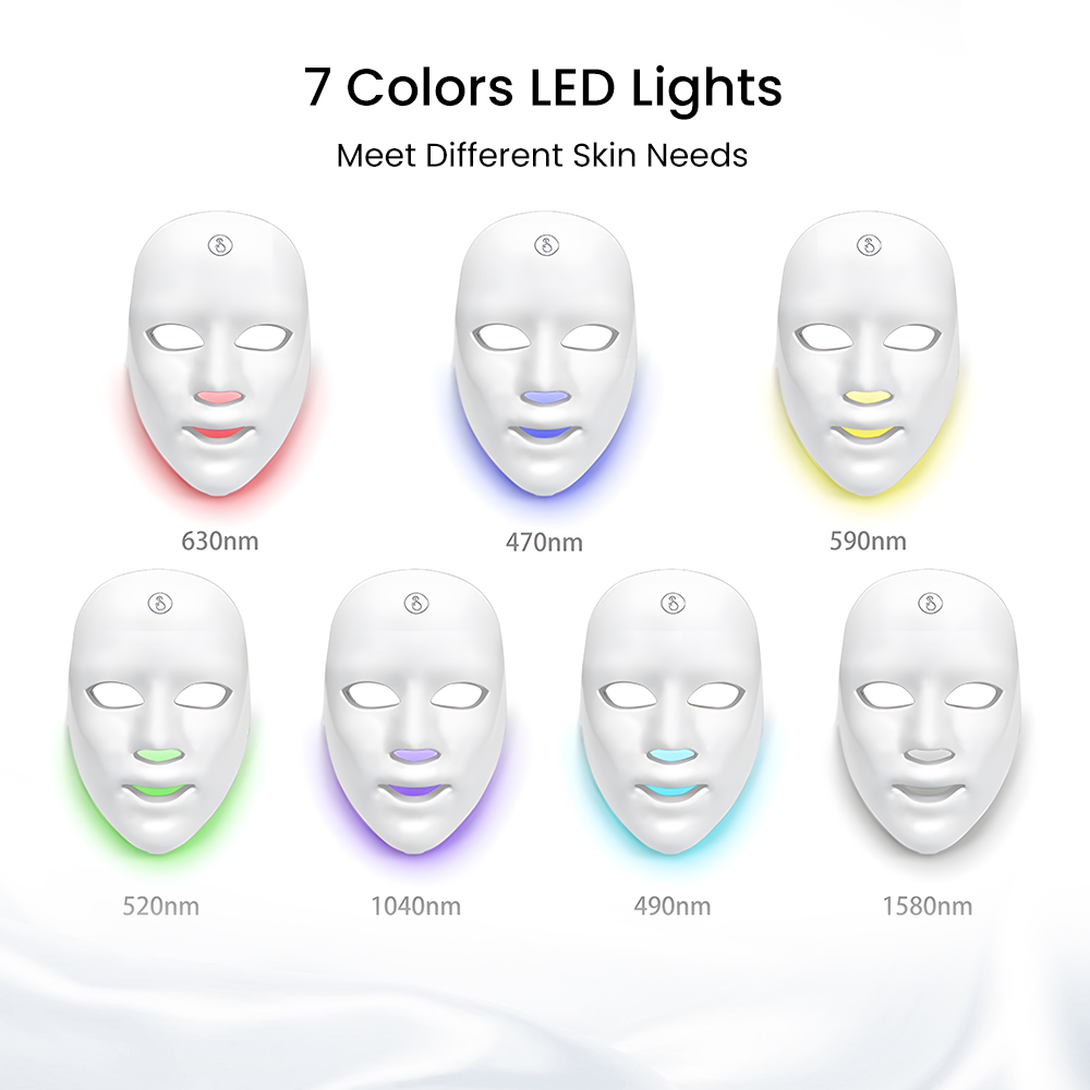LED Face Mask Light Therapy 7 Color Treatment Photon Mask Facial Skin Care Mask